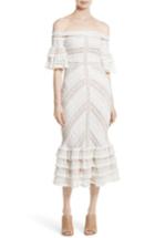 Women's Cinq A Sept Stretch Lace Off The Shoulder Midi Dress - Ivory