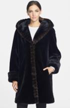 Women's Gallery Hooded Faux Fur Walking Coat - Black (online Only)