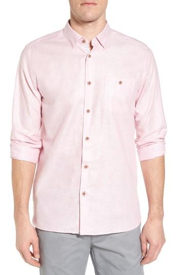 Men's Ted Baker London Linlins Herringbone Cotton & Linen Sport Shirt (xl) - Pink