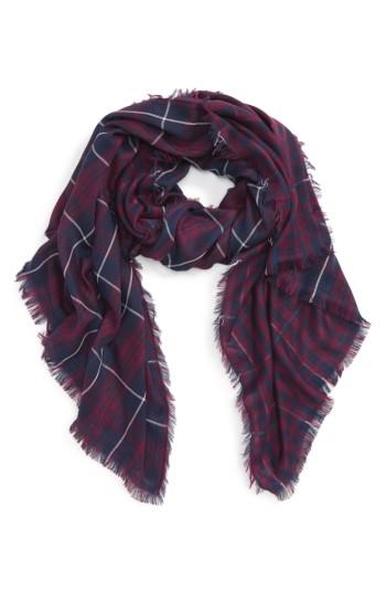 Women's David & Young Plaid Oblong Scarf, Size - Blue