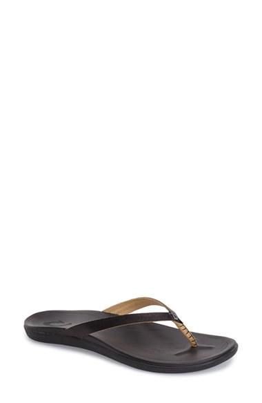 Women's Olukai 'ho Opio' Leather Flip Flop M - Grey