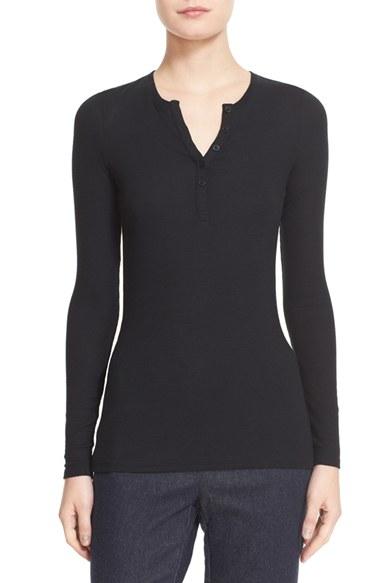 Women's Atm Anthony Thomas Melillo Ribbed Henley - Black