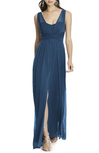 Women's Alfred Sung Illusion Sleeve Chiffon Column Gown