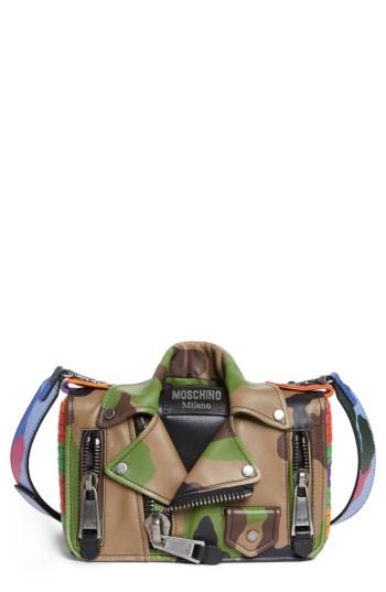 Moschino Small Biker Jacket Multi Camo Shoulder Bag - Green