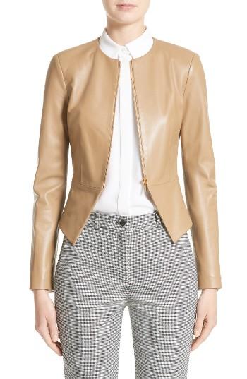 Women's Michael Kors Lambskin Leather Peplum Jacket - Brown