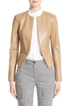 Women's Michael Kors Lambskin Leather Peplum Jacket - Brown