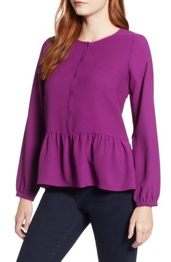 Women's Gibson Front Button Peplum Blouse - Pink