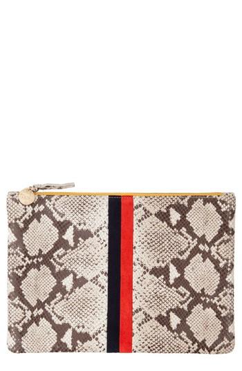 Clare V. Center Stripe Snakeskin Embossed Leather Clutch - Grey
