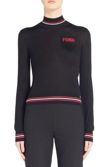 Women's Fendi Logo Knit Sweater Us / 38 It - Black