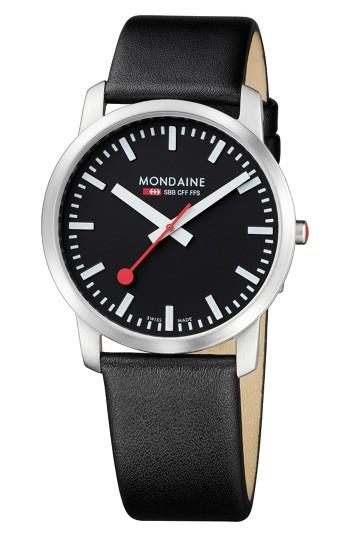 Men's Mondaine Elegant Leather Strap Watch, 41mm