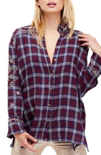 Women's Free People Downtown Romance Embellished Shirt - Red