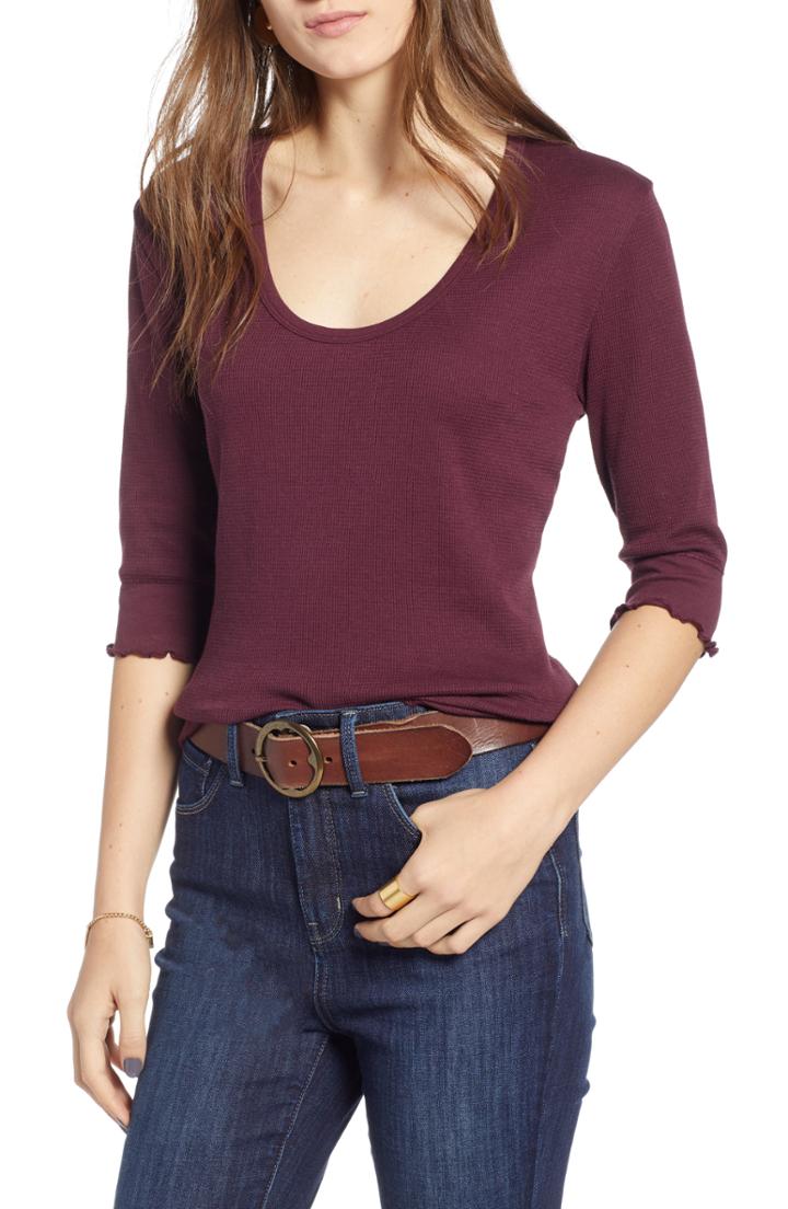 Women's Treasure & Bond Slim Fit Waffle Knit Tee - Burgundy