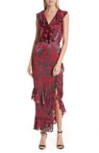 Women's Saloni Anita Ruffle Trim Silk Burnout Dress