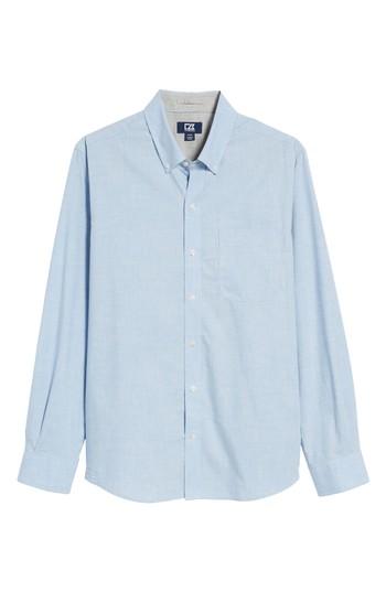 Men's Cutter & Buck Heather Non-iron Sport Shirt, Size - Blue