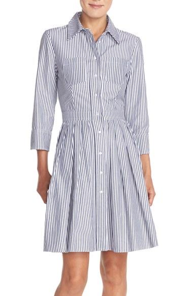Women's Eliza J Stripe Cotton Shirtdress - Blue