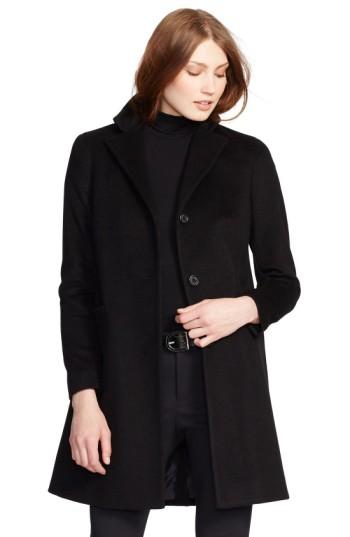 Petite Women's Lauren Ralph Lauren Wool Blend Reefer Coat P - Black