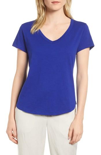 Women's Eileen Fisher V-neck Organic Cotton Tee, Size - Blue