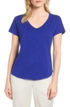Women's Eileen Fisher V-neck Organic Cotton Tee, Size - Blue