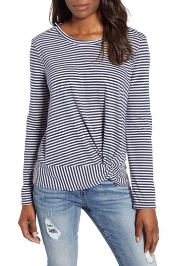 Petite Women's Caslon Long Sleeve Front Knot Tee P - Blue