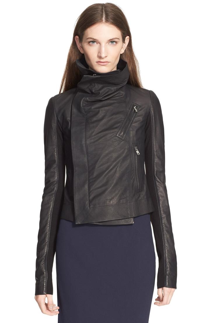 Women's Rick Owens 'classic' Leather Biker Jacket Us / 42 It - Black