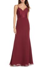 Women's Hayley Paige Occasions Sleeveless Rose Lace & Chiffon Evening Dress - Burgundy