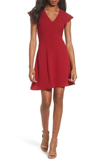 Petite Women's Charles Henry Fit & Flare Dress P - Burgundy