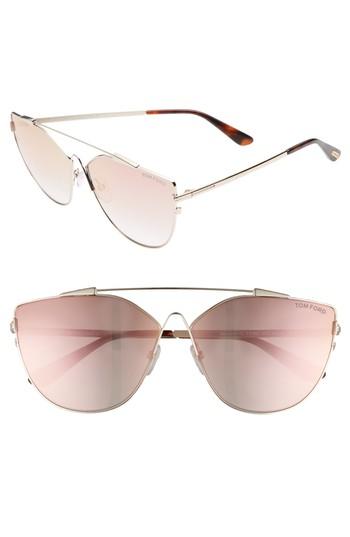 Women's Tom Ford Elise 65mm Butterfly Sunglasses - Shiny Rose Gold/ Rose Gradient