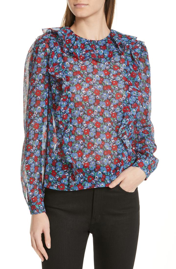 Women's Robert Rodriguez Juliette Floral Print Ruffle Blouse - Blue