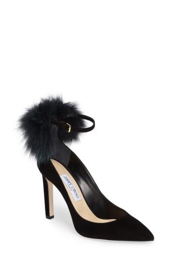 Women's Jimmy Choo South Genuine Fox Fur Pompom Pump Us / 34eu - Black