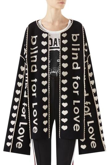 Women's Gucci Blind For Love Jacquard Sweater Coat, Size - Black