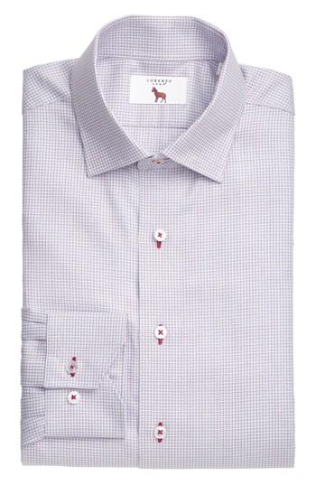 Men's Lorenzo Uomo Trim Fit Textured Check Dress Shirt - 32 - Blue