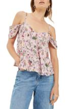 Women's Topshop Press Flower Cold Shoulder Top Us (fits Like 0) - Pink