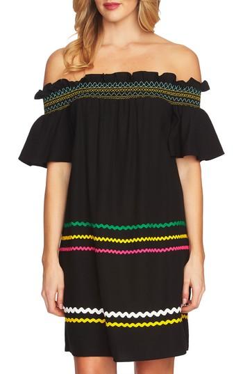 Women's Cece Smocked Rickrack Off The Shoulder Dress - Black