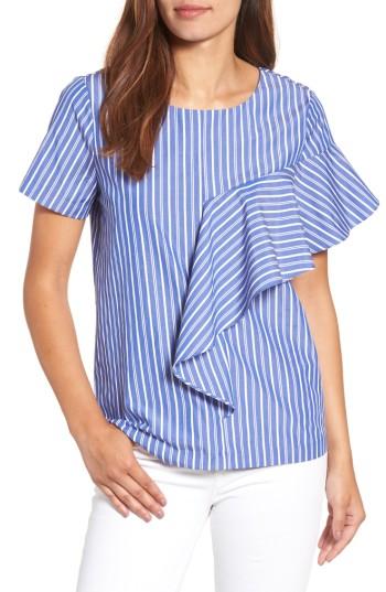 Women's Pleione Ruffle Front Poplin Blouse - Blue