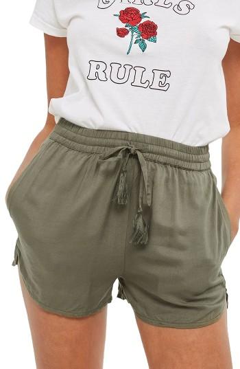 Women's Topshop Tassel Tie Beach Shorts Us (fits Like 0) - Green