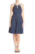 Women's London Times Embellished Floral Jacquard Fit & Flare Dress