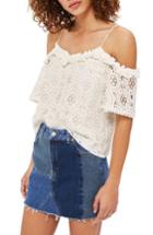 Women's Topshop Ruffle Lace Off The Shoulder Top Us (fits Like 0) - Ivory