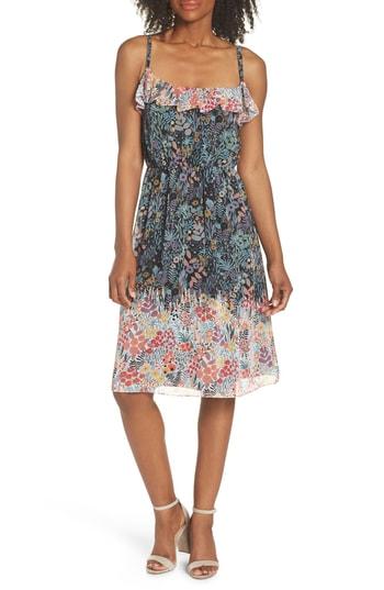 Women's Maggy London Print Ruffle Chiffon Sheath Dress - Coral
