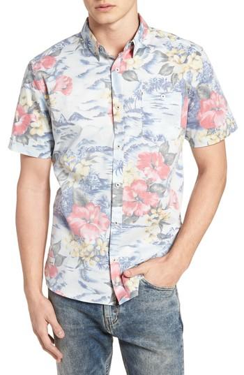 Men's 7 Diamonds Vacation Tropical Print Sport Shirt, Size - Blue