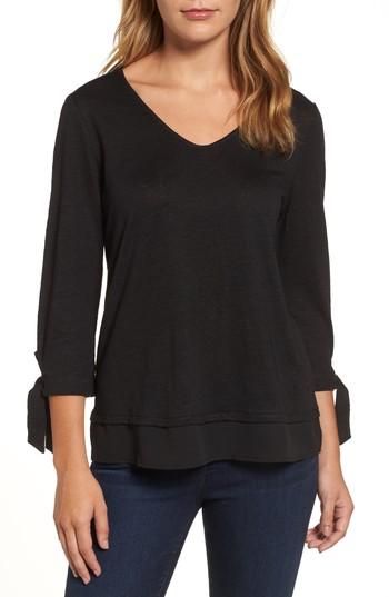 Women's Sanctuary Sylvie Tiered Hem Linen Tee, Size - Black