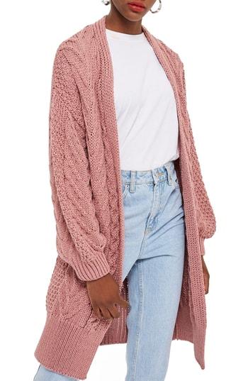 Women's Topshop Long Open Front Cardi Us (fits Like 0) - Pink