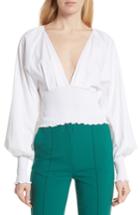 Women's Dvf Smocked Cotton Deep V Top, Size - White