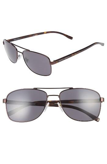 Men's Boss 58mm Navigator Sunglasses - Matte Brown/ Grey Blue