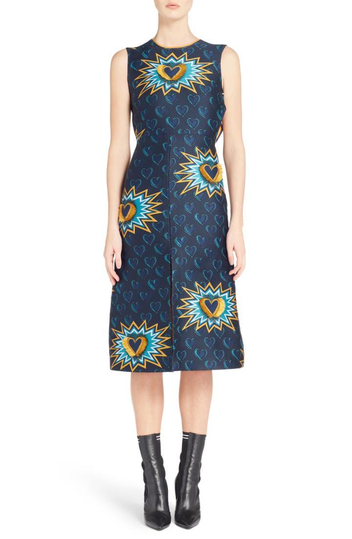 Women's Fendi Heart Jacquard Midi Dress Us / 42 It - Blue