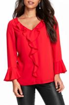 Women's Wallis Bell Sleeve Ruffle Blouse Us / 14 Uk - Red