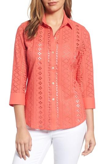 Petite Women's Foxcroft Ava Eyelet Shirt P - Coral