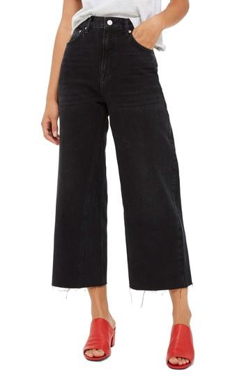 Women's Topshop Wide Leg Crop Jeans W X 32l (fits Like 24w) - Black