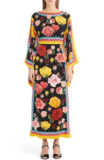 Women's Dolce & Gabbana Charm Rose Print Stretch Silk Maxi Dress Us / 42 It - Black
