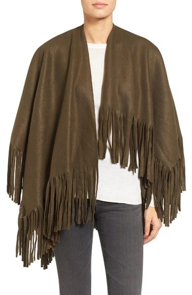Women's La Fiorentina Fringe Fleece Wrap, Size - Green
