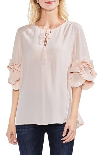 Women's Vince Camuto Ruffle Sleeve Tie Neck Blouse, Size - Pink